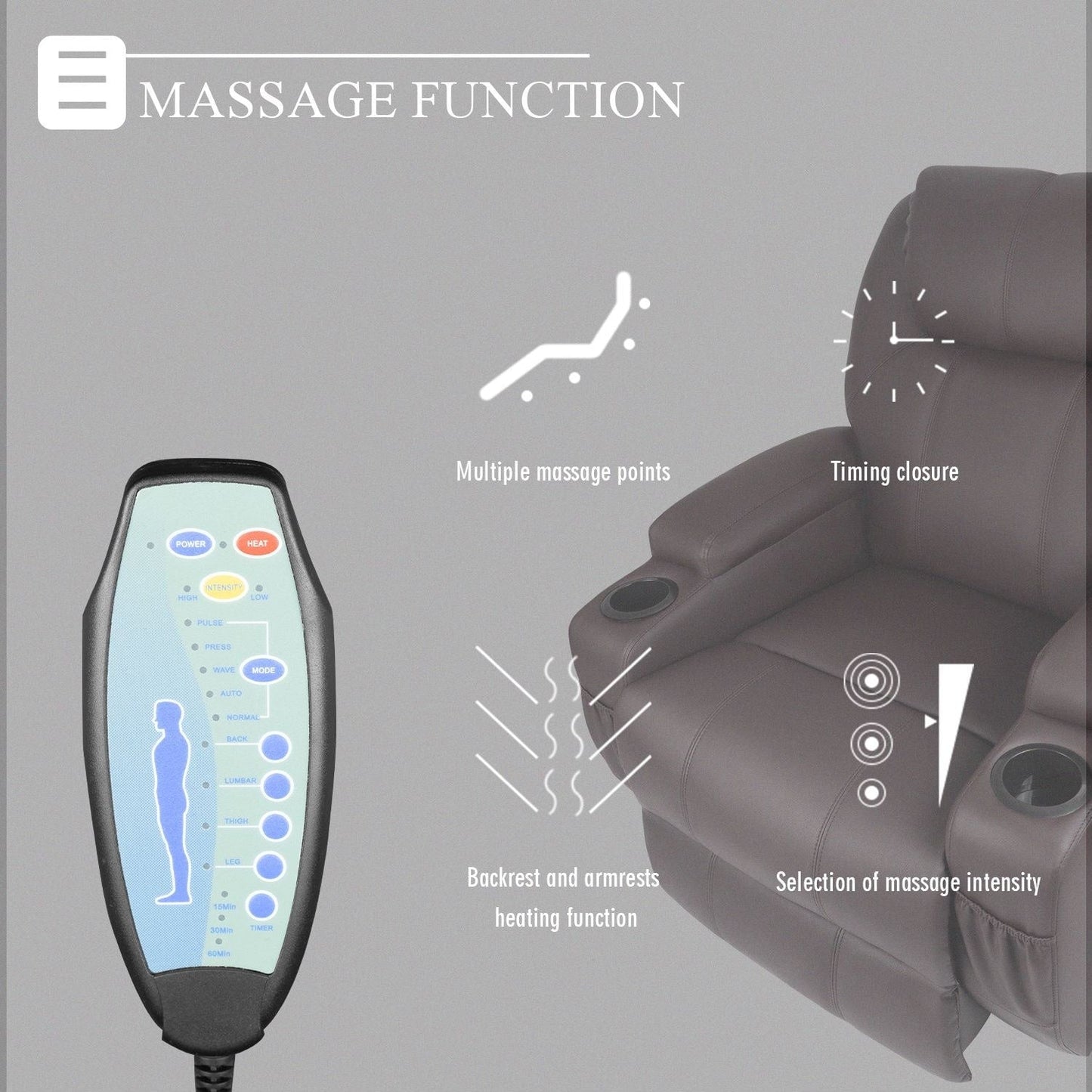 Fauteuil de massage inclinable pivotant et chauffant Homall en similicuir pour salon