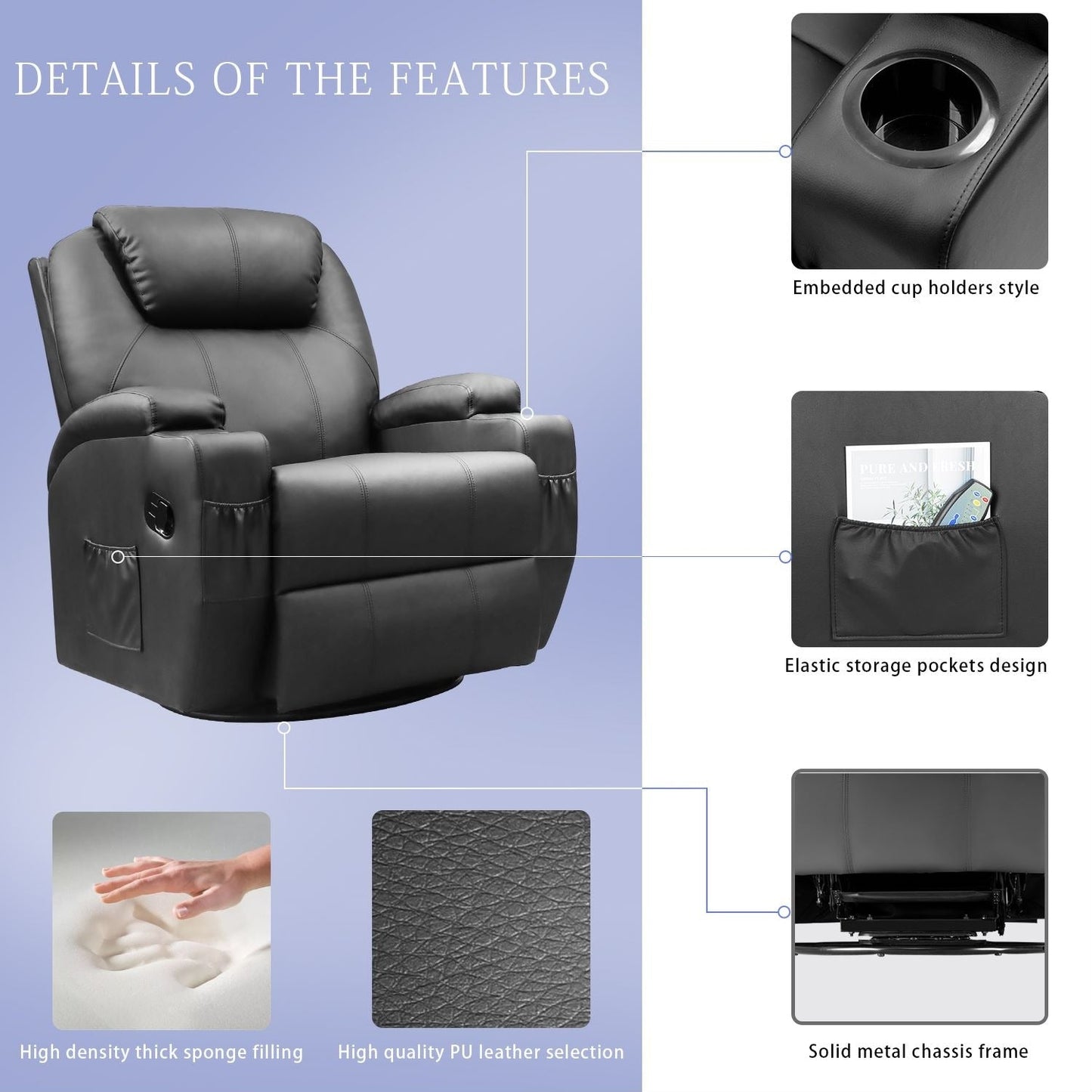 Fauteuil de massage inclinable pivotant et chauffant Homall en similicuir pour salon