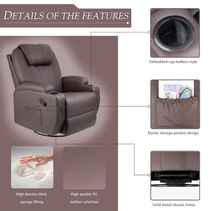 Fauteuil de massage inclinable pivotant et chauffant Homall en similicuir pour salon