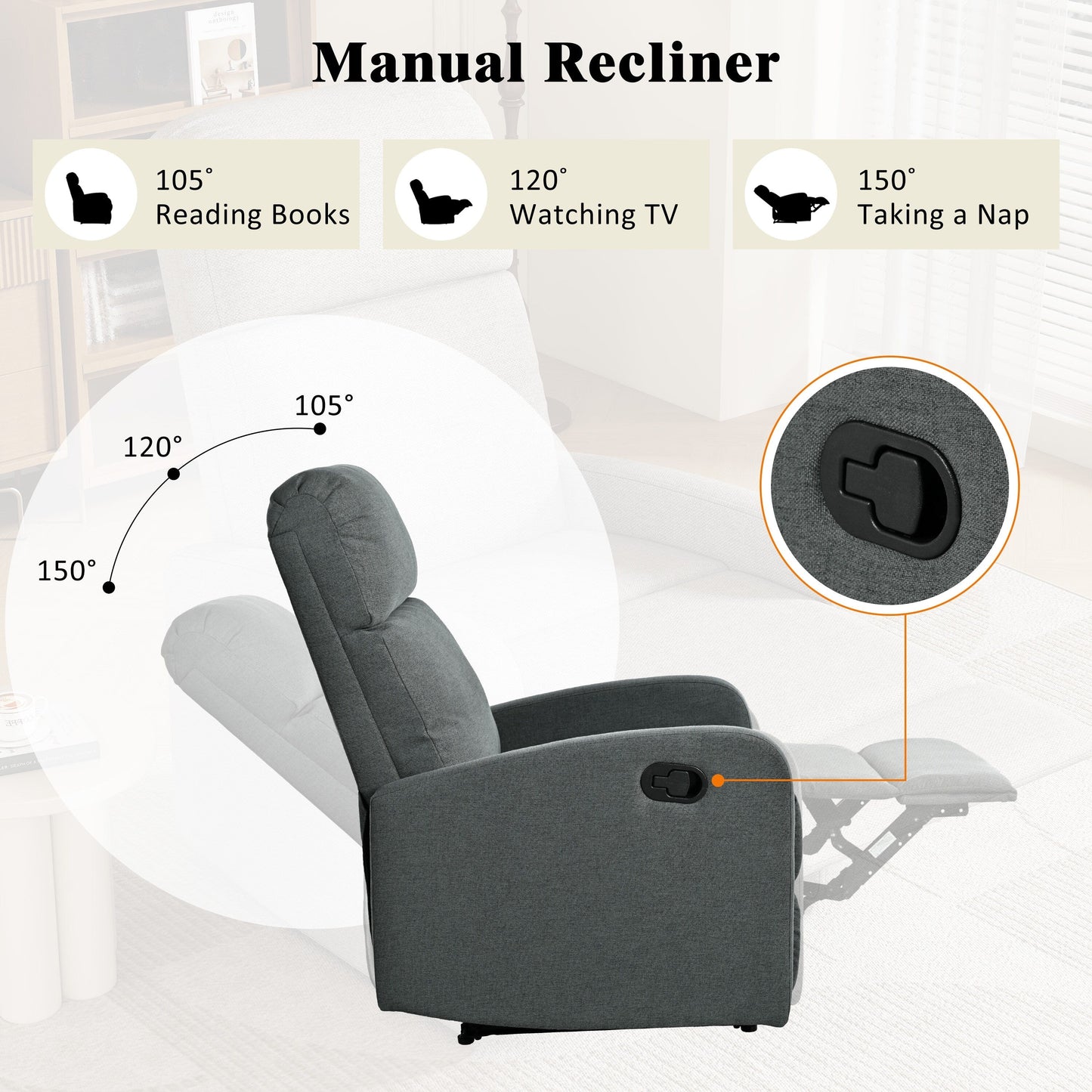 Fauteuil inclinable manuel pour home cinéma avec dossier réglable