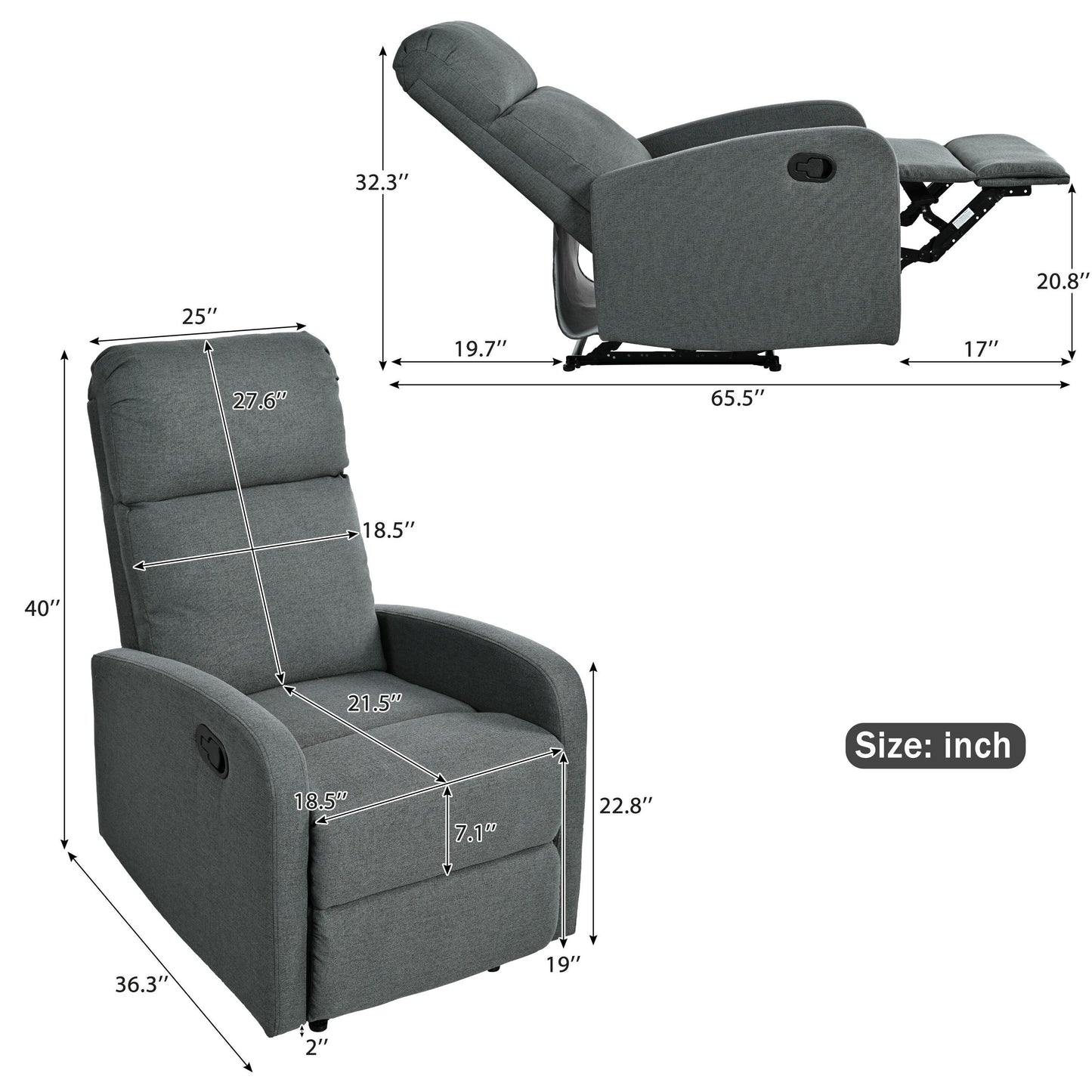 Fauteuil inclinable manuel pour home cinéma avec dossier réglable