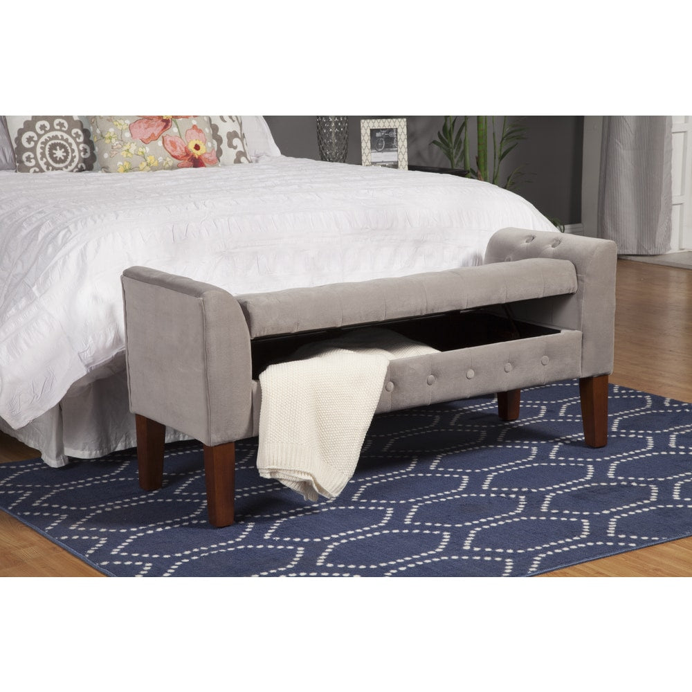 Banc de rangement style canapé en velours gris colombe Copper Grove Arum