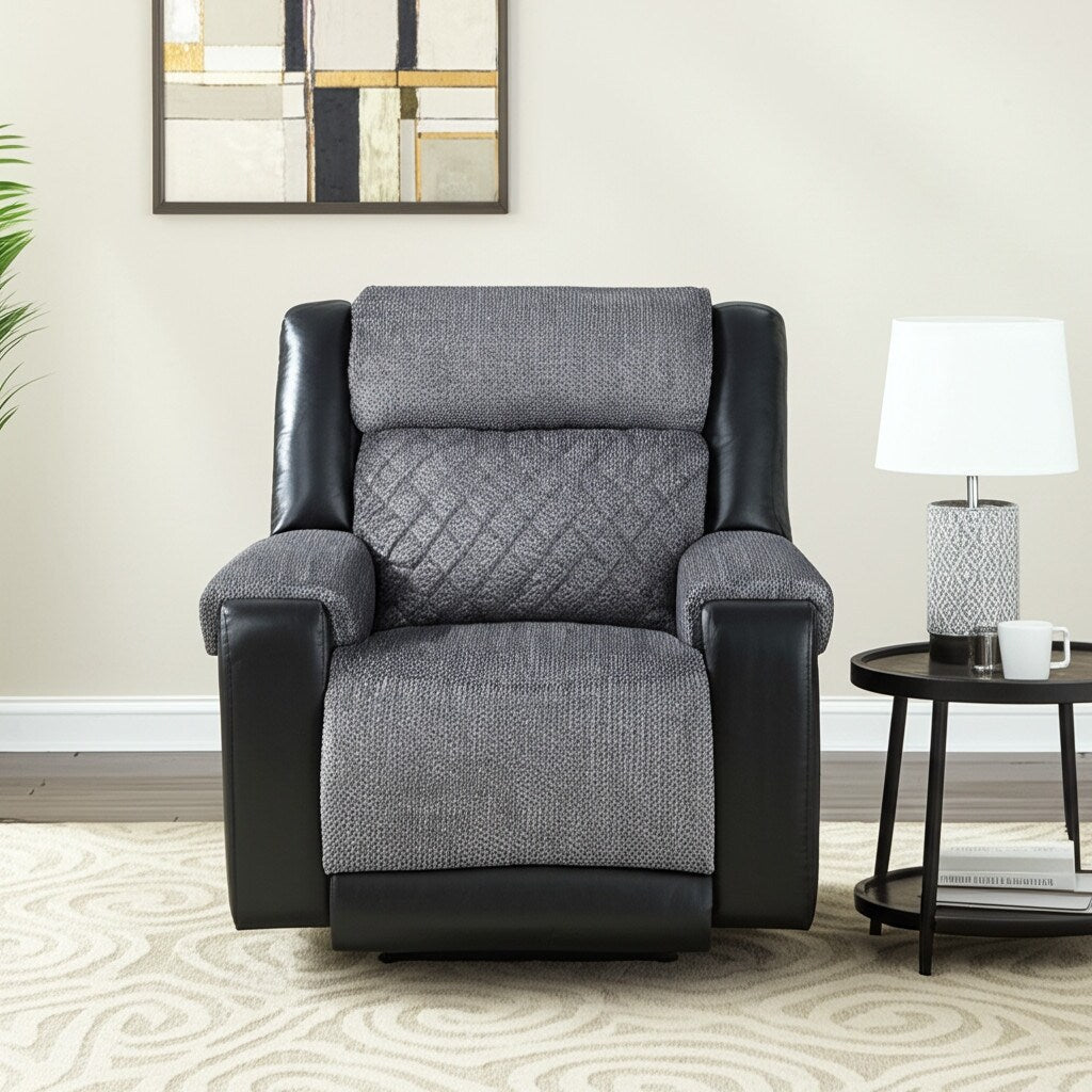 Fauteuil inclinable manuel HomeRoots 39 en similicuir et tissu noir et gris