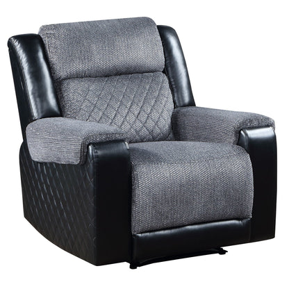 Fauteuil inclinable manuel HomeRoots 39 en similicuir et tissu noir et gris