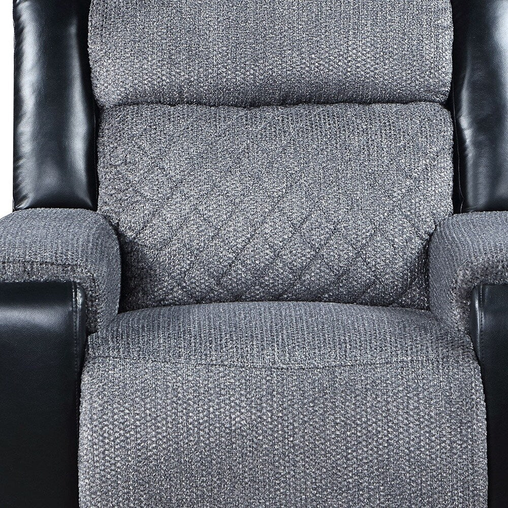 Fauteuil inclinable manuel HomeRoots 39 en similicuir et tissu noir et gris
