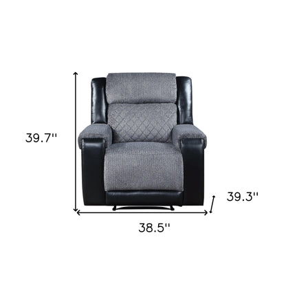 Fauteuil inclinable manuel HomeRoots 39 en similicuir et tissu noir et gris