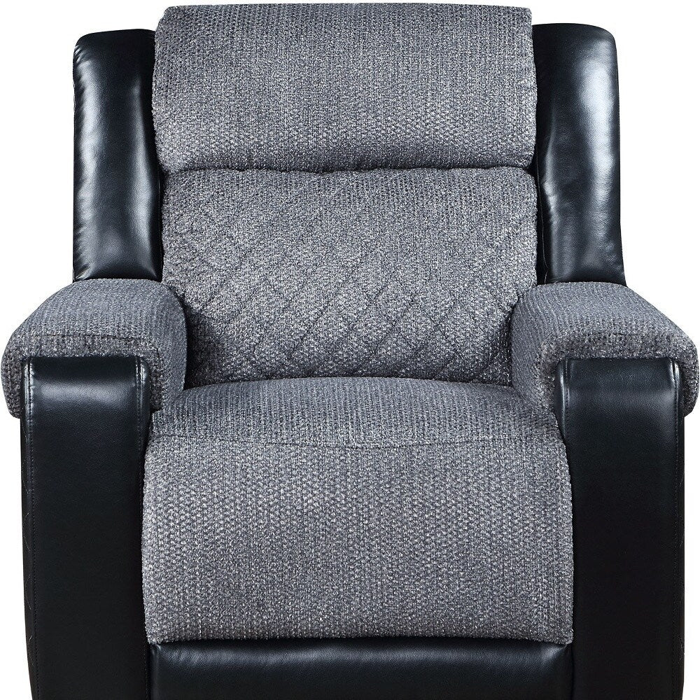 Fauteuil inclinable manuel HomeRoots 39 en similicuir et tissu noir et gris