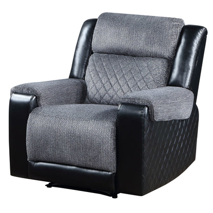 Fauteuil inclinable manuel HomeRoots 39 en similicuir et tissu noir et gris