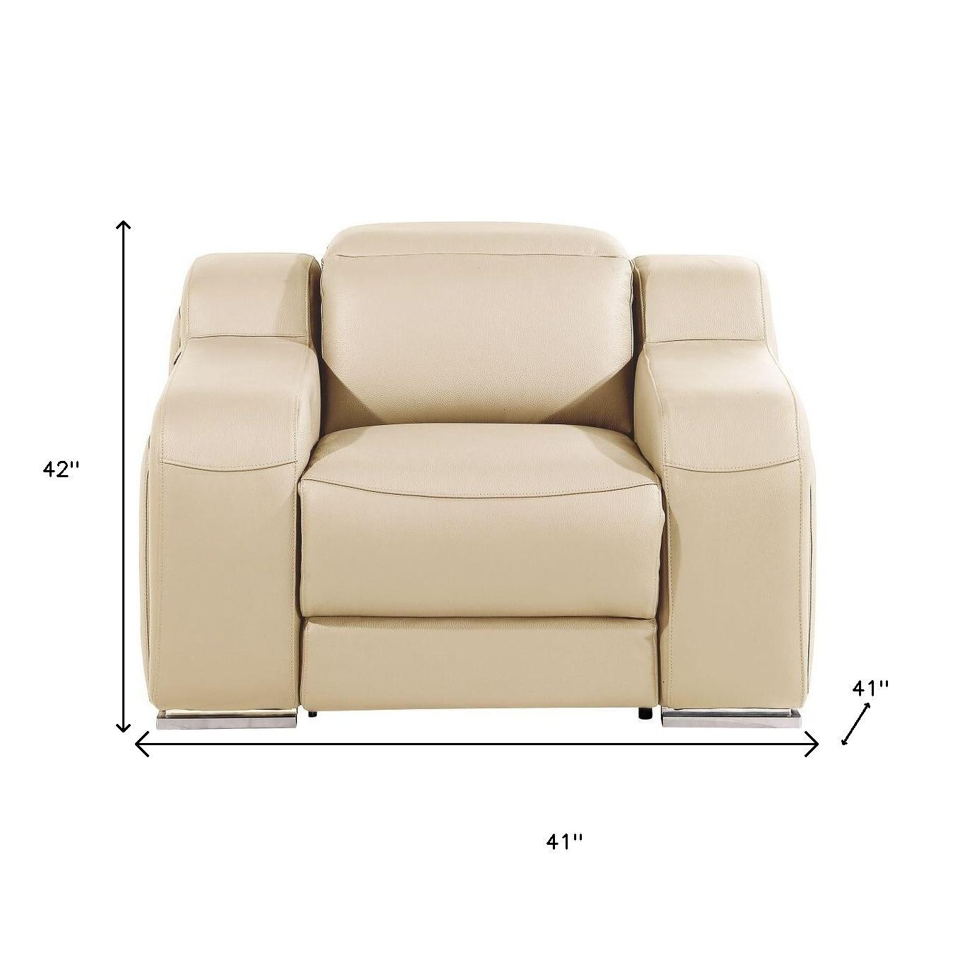 Fauteuil inclinable mural en cuir italien beige HomeRoots 41 avec port USB
