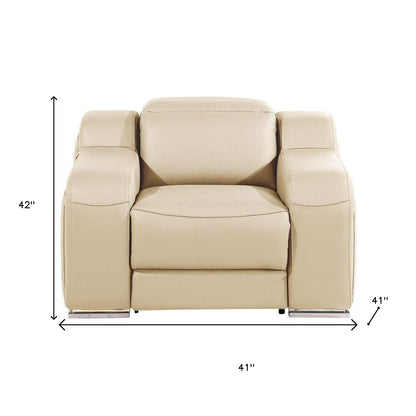 Fauteuil inclinable mural en cuir italien beige HomeRoots 41 avec port USB