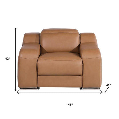 Fauteuil inclinable mural HomeRoots 41 en cuir italien marron avec port USB