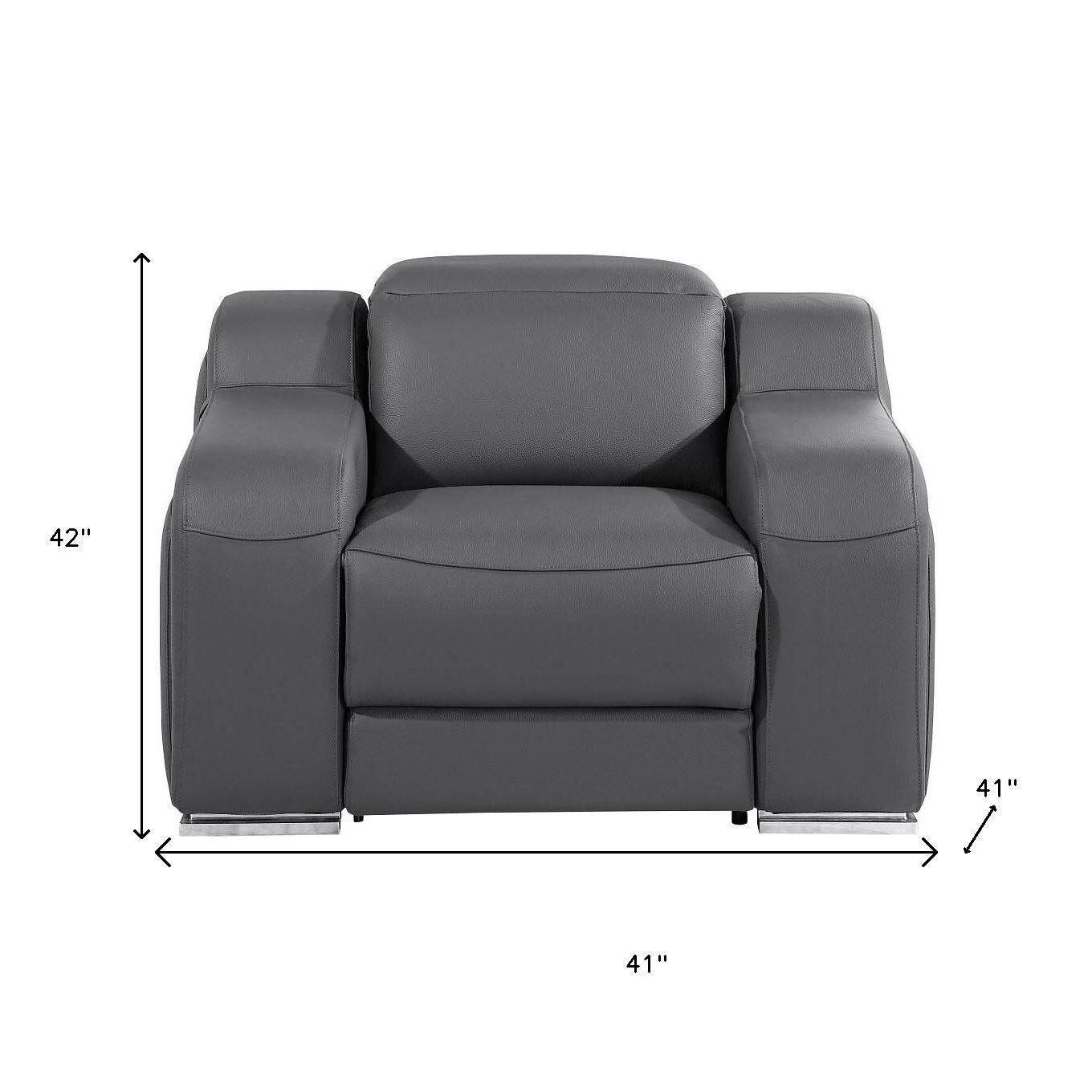 Fauteuil inclinable mural en cuir italien gris foncé HomeRoots 41 avec port USB