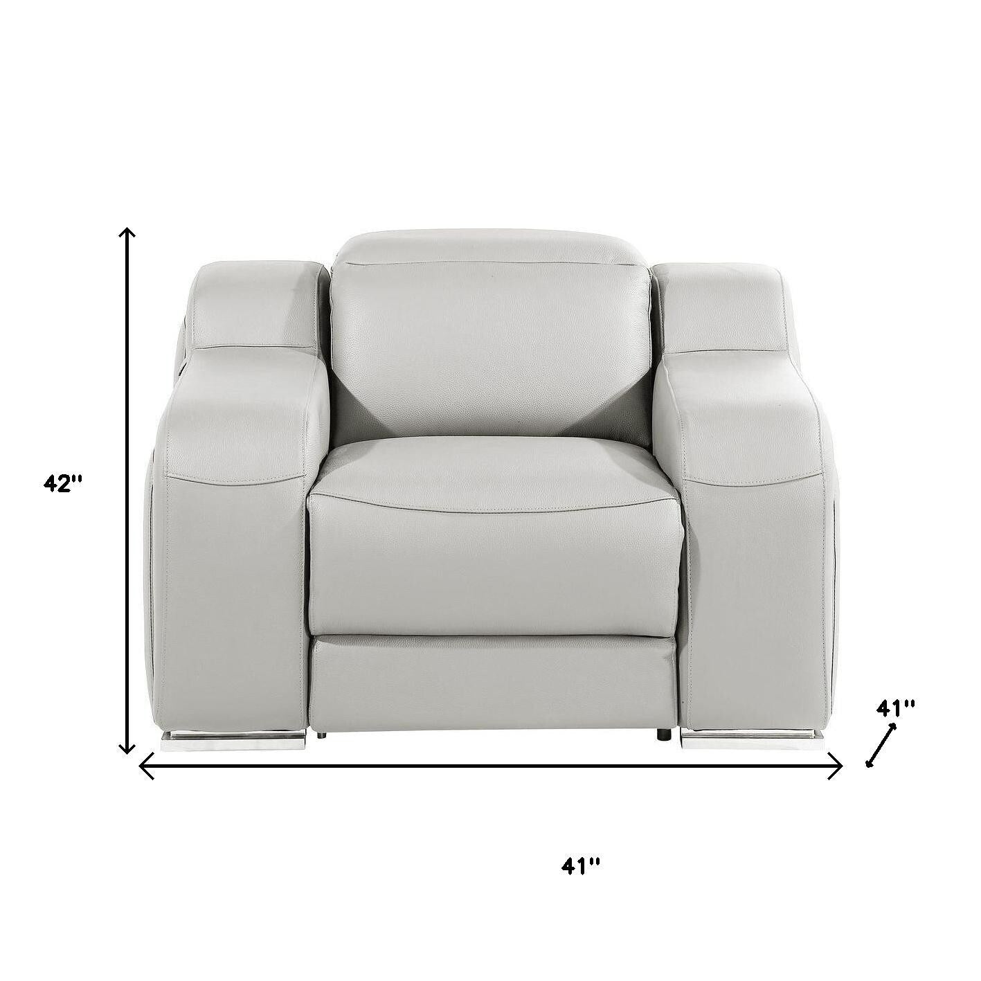 Fauteuil inclinable mural en cuir italien gris clair HomeRoots 41 avec port USB