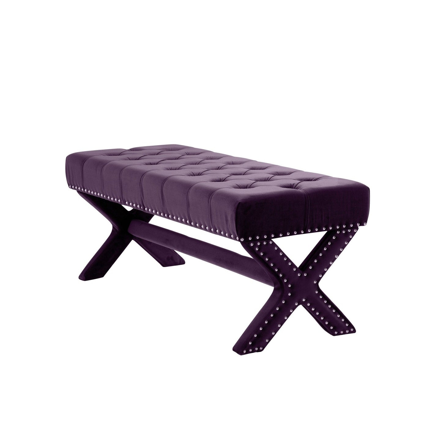 Banc rembourré en velours prune HomeRoots 45 - 45,27 L x 19,68 l x 19,29 H