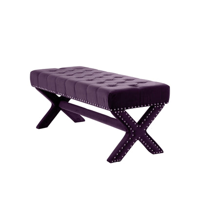Banc rembourré en velours prune HomeRoots 45 - 45,27 L x 19,68 l x 19,29 H