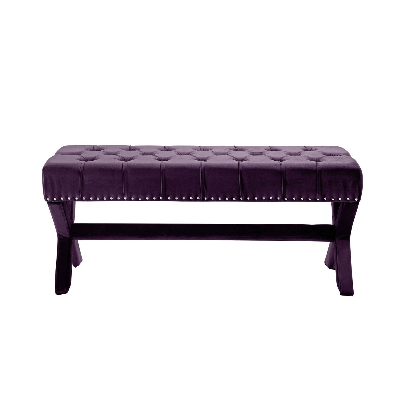 Banc rembourré en velours prune HomeRoots 45 - 45,27 L x 19,68 l x 19,29 H