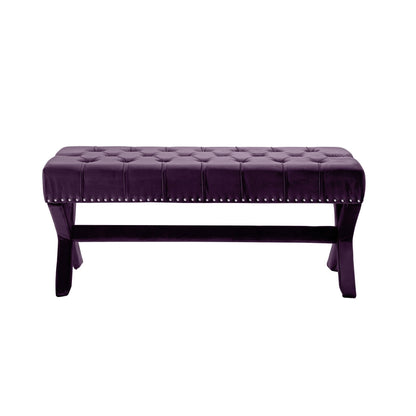 Banc rembourré en velours prune HomeRoots 45 - 45,27 L x 19,68 l x 19,29 H