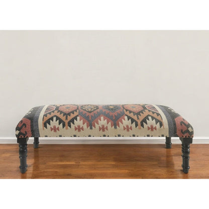 Banc rembourré en jute et laine mélangés beige, brun, rouille et noir HomeRoots 47, style sud-ouest vieilli - 47 x 18 x 16