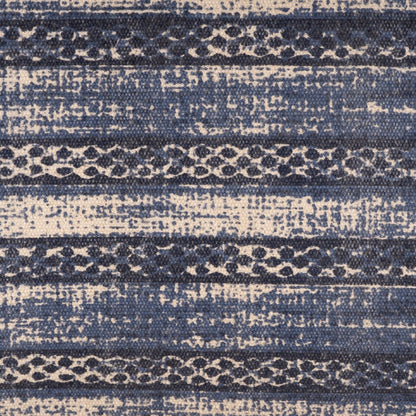 Banc rembourré HomeRoots 47 bleu et crème à motif abstrait avec pieds bleus - 47 x 18 x 16