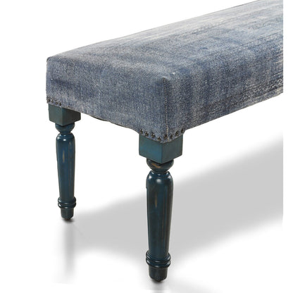 Banc rembourré HomeRoots 47 bleu et crème à motif abstrait avec pieds bleus - 47 x 18 x 16