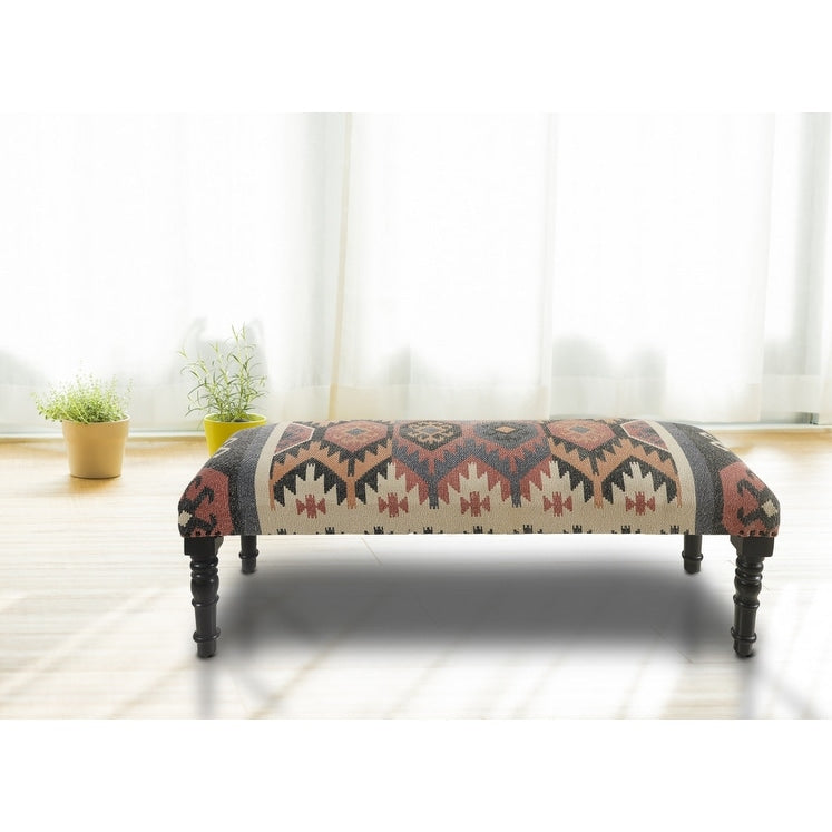 Banc rembourré en jute et laine mélangés beige, brun, rouille et noir HomeRoots 47, style sud-ouest vieilli - 47 x 18 x 16