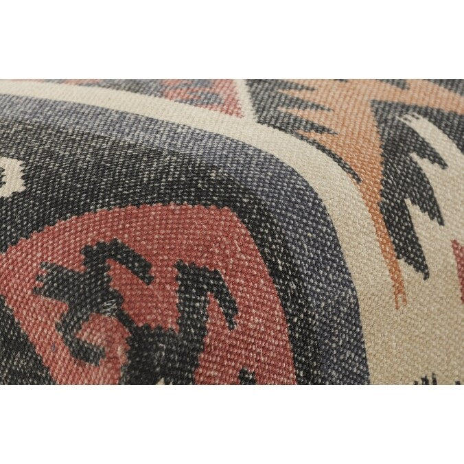 Banc rembourré en jute et laine mélangés beige, brun, rouille et noir HomeRoots 47, style sud-ouest vieilli - 47 x 18 x 16