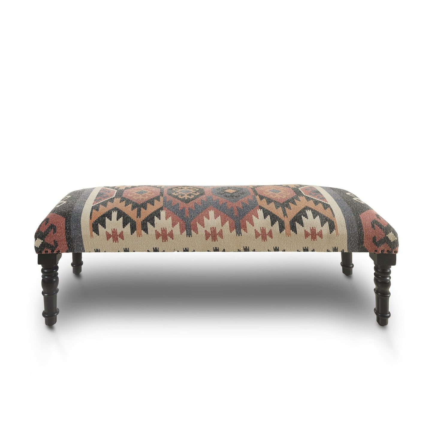 Banc rembourré en jute et laine mélangés beige, brun, rouille et noir HomeRoots 47, style sud-ouest vieilli - 47 x 18 x 16