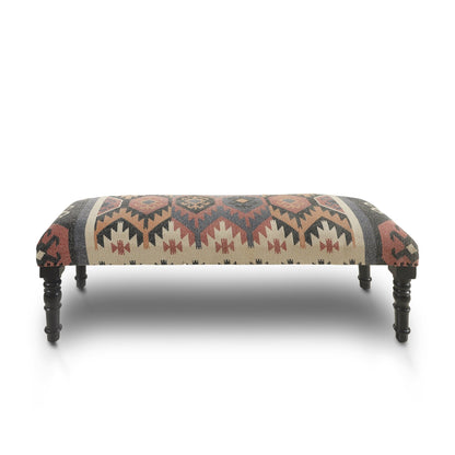 Banc rembourré en jute et laine mélangés beige, brun, rouille et noir HomeRoots 47, style sud-ouest vieilli - 47 x 18 x 16
