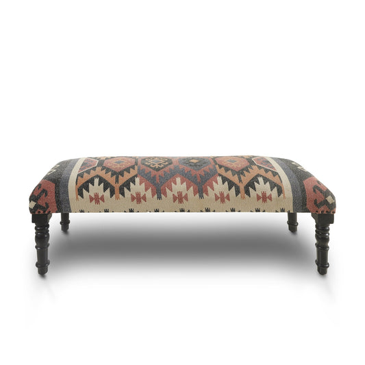 Banc rembourré en jute et laine mélangés beige, brun, rouille et noir HomeRoots 47, style sud-ouest vieilli - 47 x 18 x 16