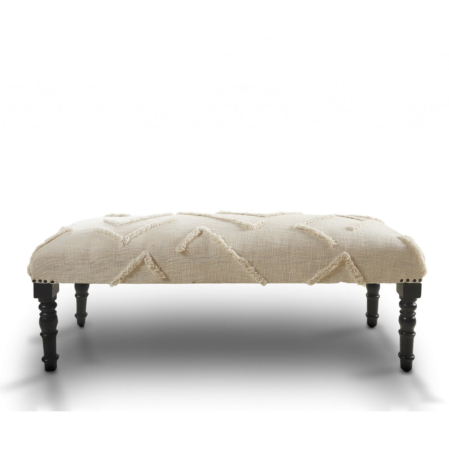 Banc géométrique rembourré en coton crème et noir HomeRoots 47 - 47 x 18 x 16