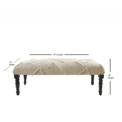 Banc géométrique rembourré en coton crème et noir HomeRoots 47 - 47 x 18 x 16