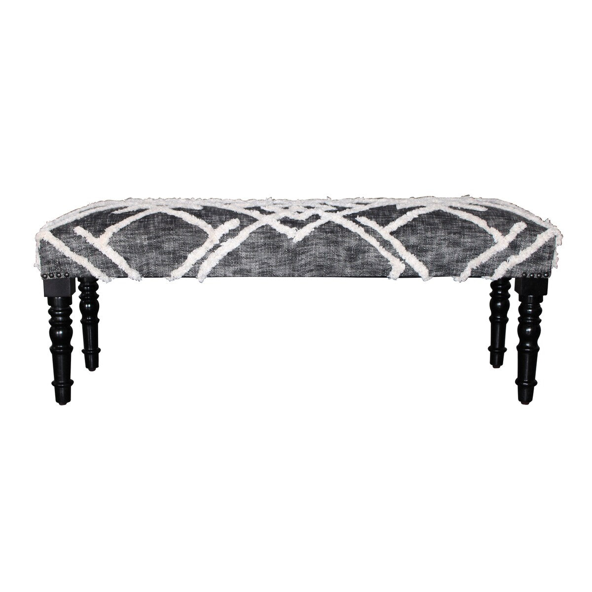 Banc rembourré en coton gris et blanc HomeRoots 47 - 47 x 18 x 16