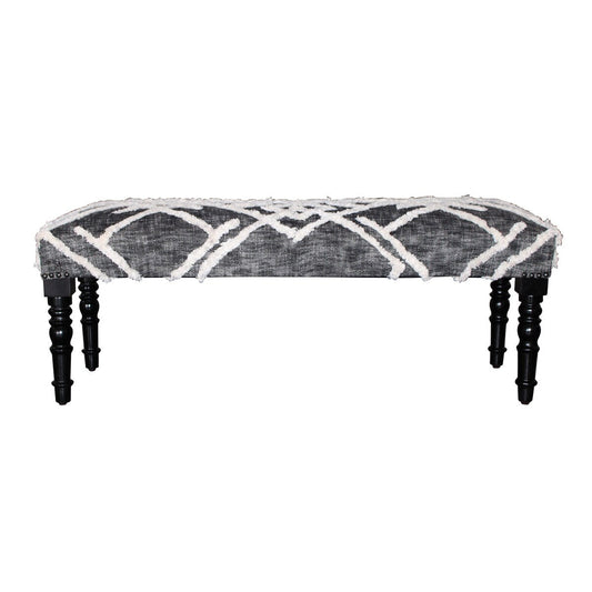 Banc rembourré en coton gris et blanc HomeRoots 47 - 47 x 18 x 16