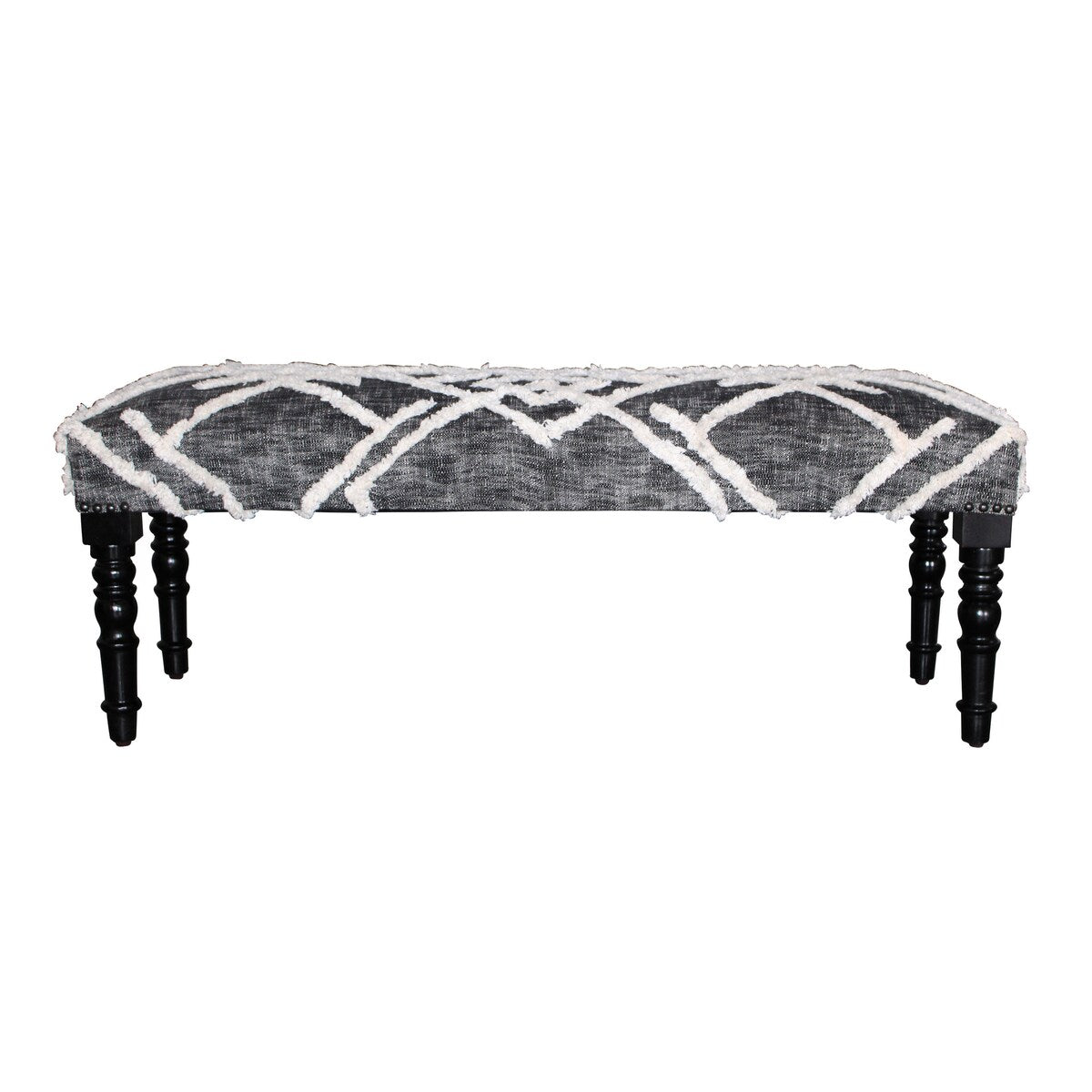 Banc rembourré en coton gris et blanc HomeRoots 47 - 47 x 18 x 16