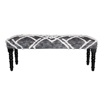 Banc rembourré en coton gris et blanc HomeRoots 47 - 47 x 18 x 16