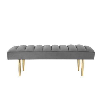 Banc rembourré en velours gris clair et doré HomeRoots 53 - 22
