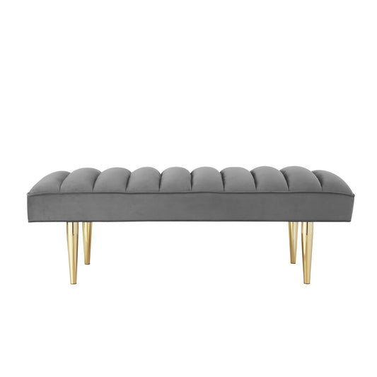 Banc rembourré en velours gris clair et doré HomeRoots 53 - 22