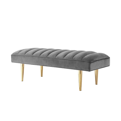 Banc rembourré en velours gris clair et doré HomeRoots 53 - 22