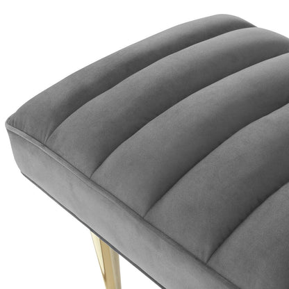 Banc rembourré en velours gris clair et doré HomeRoots 53 - 22