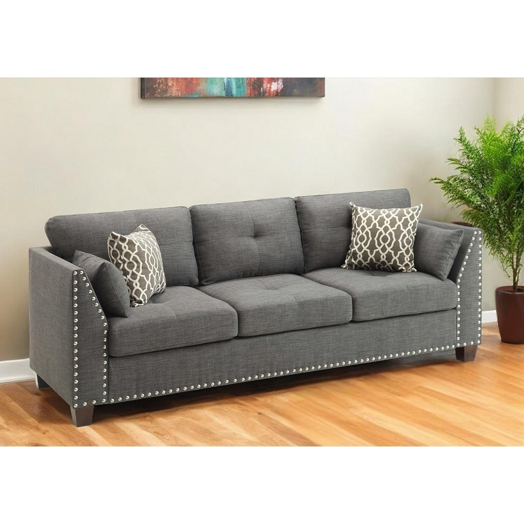 Canapé HomeRoots 68 en lin gris avec pieds noirs - 68' x 31' x 36'