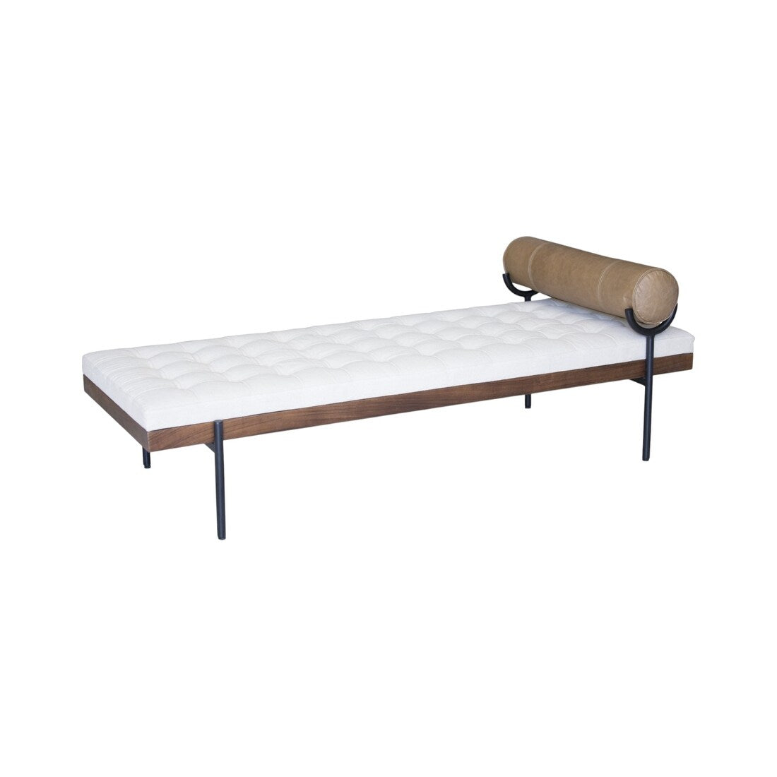 Banc rembourré en bois et métal, capitonné, marron ivoire et noir, HomeRoots 72, avec coussin - 72