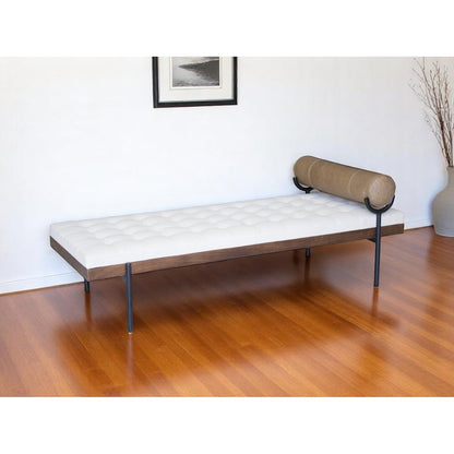 Banc rembourré en bois et métal, capitonné, marron ivoire et noir, HomeRoots 72, avec coussin - 72