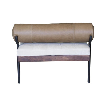 Banc rembourré en bois et métal, capitonné, marron ivoire et noir, HomeRoots 72, avec coussin - 72