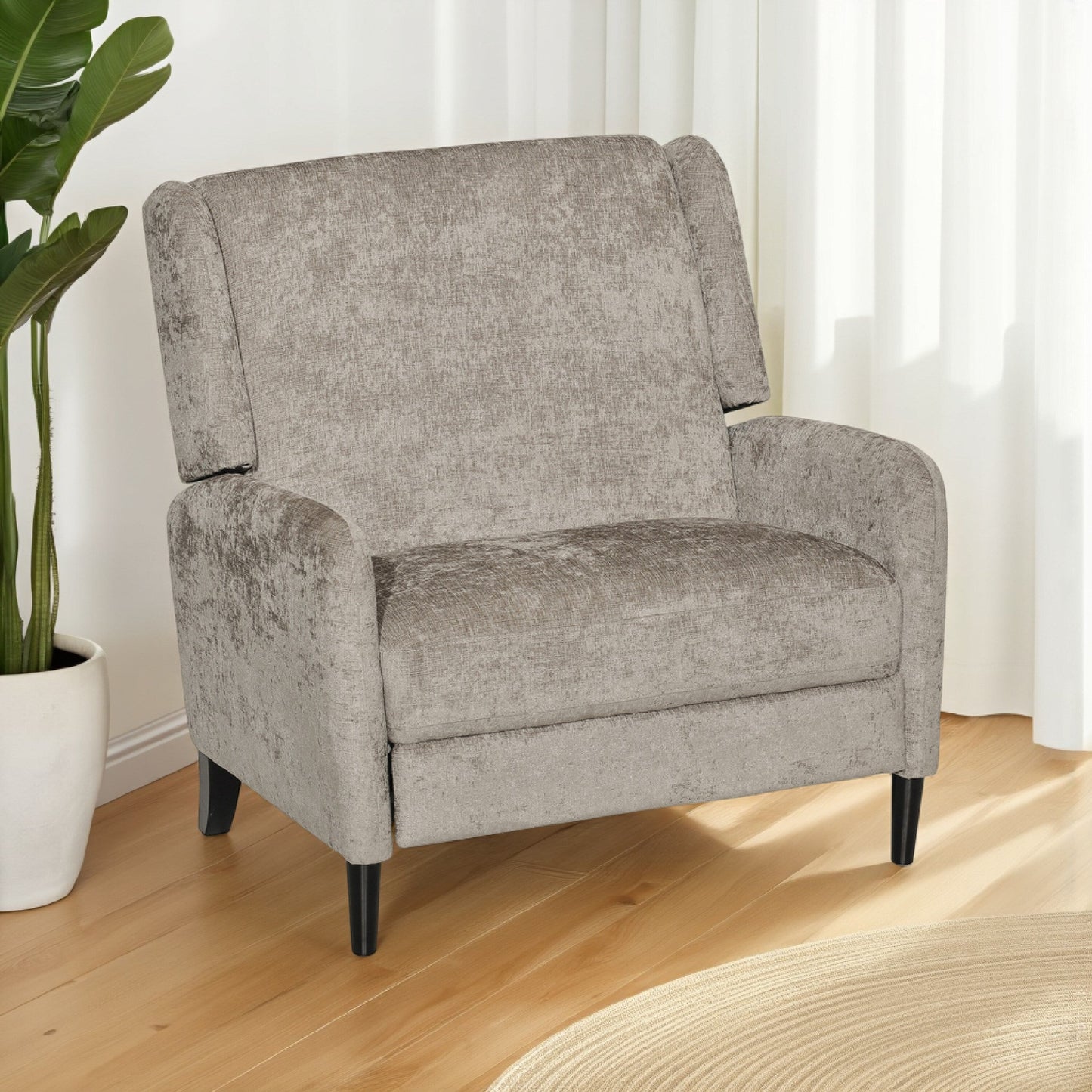 Fauteuil inclinable manuel Howie Pushback, bois brun foncé, beige texturé