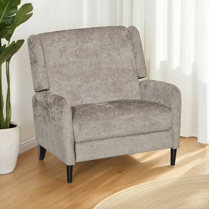 Fauteuil inclinable manuel Howie Pushback, bois brun foncé, beige texturé