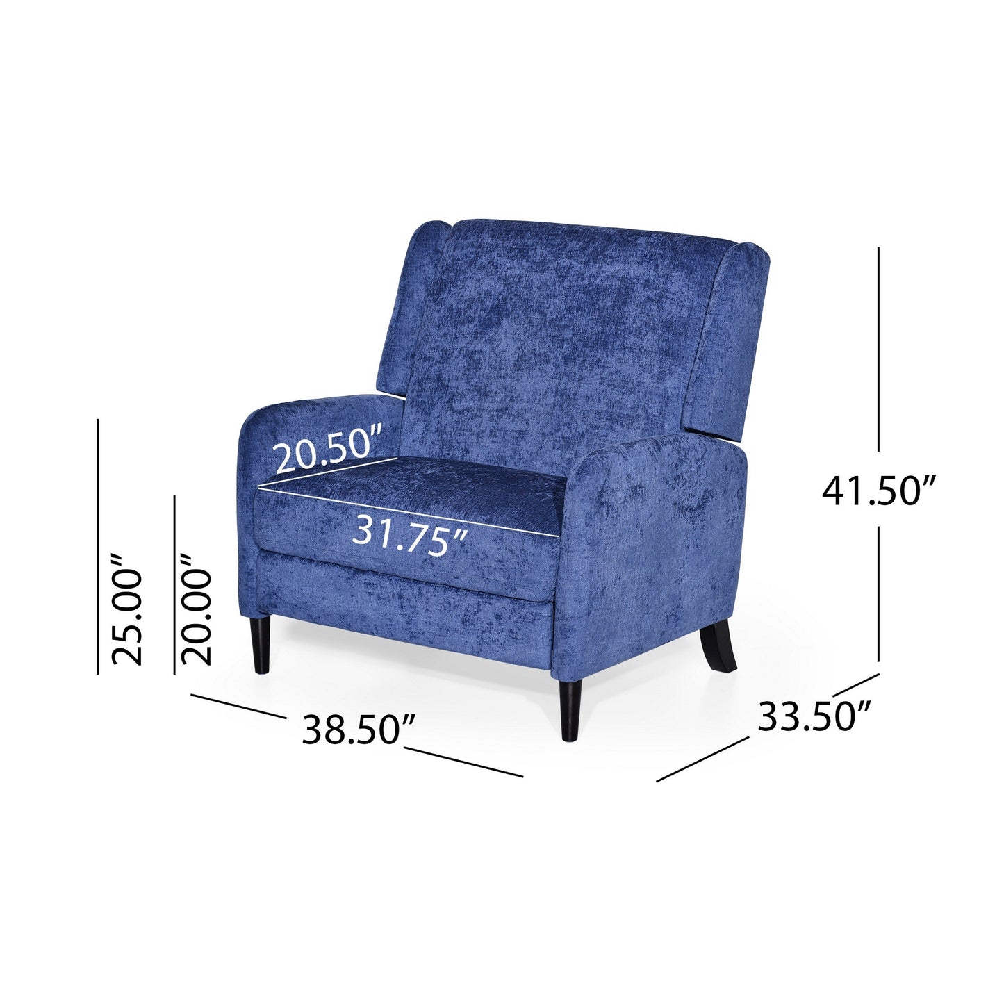 Fauteuil inclinable manuel Howie Pushback, bois brun foncé, bleu marine texturé