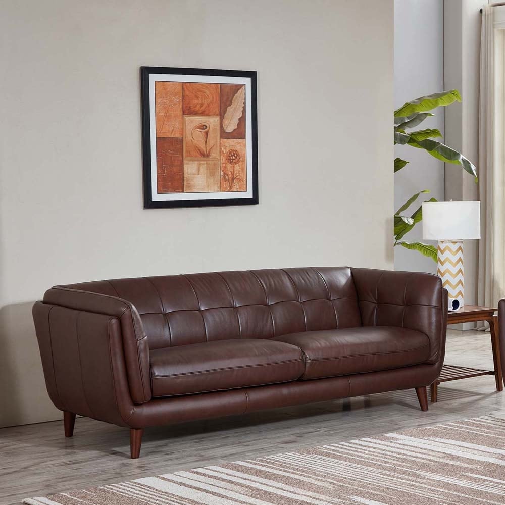 Canapé Hydeline Solana en cuir pleine fleur avec plumes, mousse à mémoire de forme et ressorts