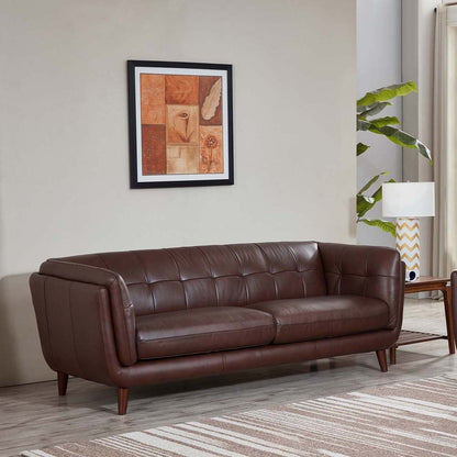 Canapé Hydeline Solana en cuir pleine fleur avec plumes, mousse à mémoire de forme et ressorts