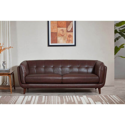 Canapé Hydeline Solana en cuir pleine fleur avec plumes, mousse à mémoire de forme et ressorts