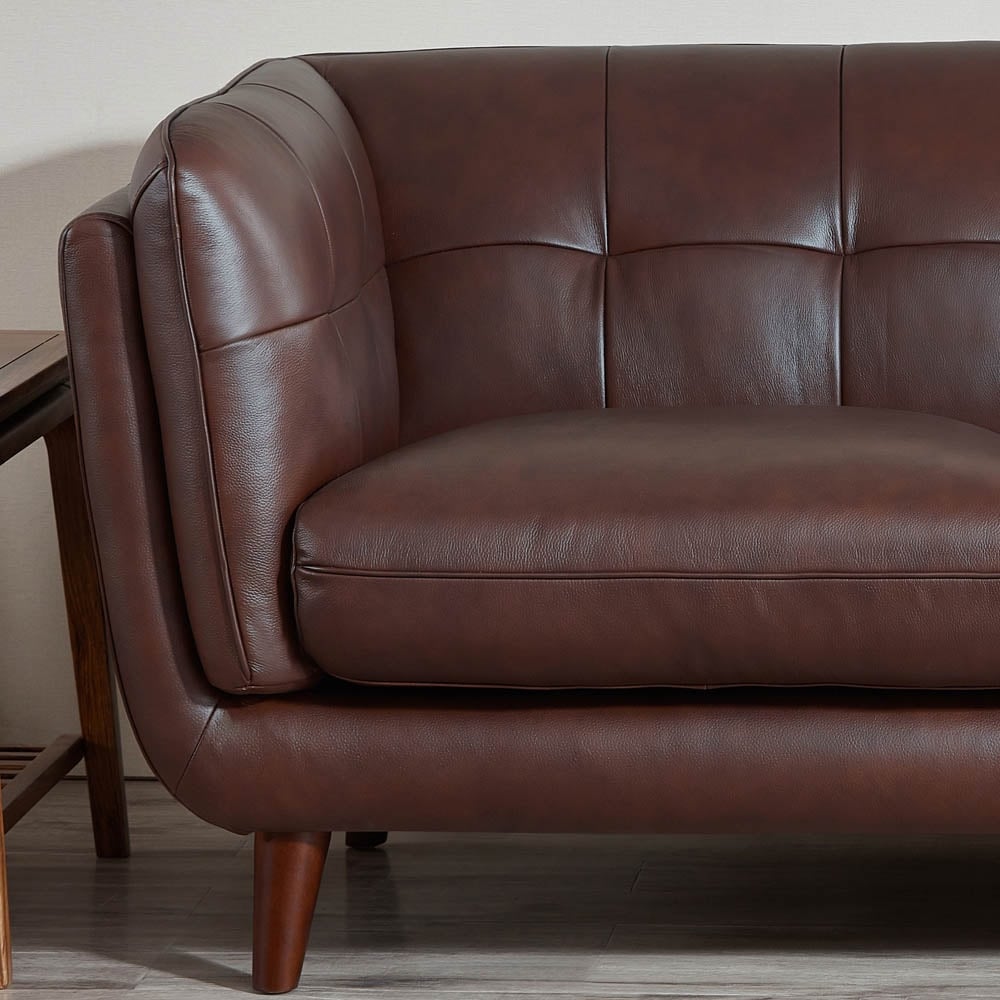 Canapé Hydeline Solana en cuir pleine fleur avec plumes, mousse à mémoire de forme et ressorts